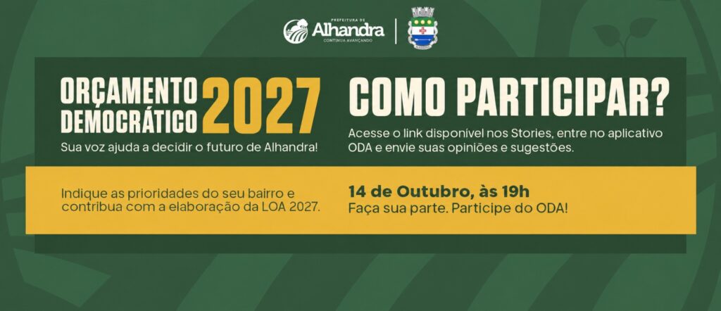 Prefeitura de Alhandra realizará audiência pública da LOA 2027 e convida população a participar